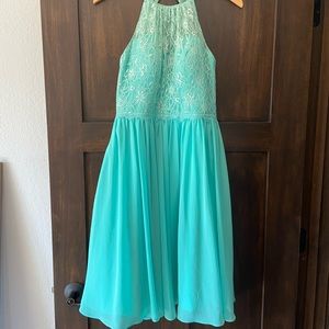 Mint/Blue Short High Neck Lace Top Dress